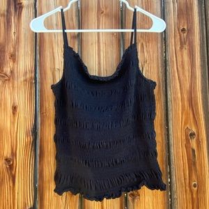 Shirred Black Tank Top